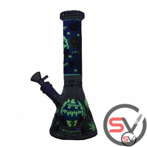 RICK AND MORTY GLASS BEAKER WATER PIPE PURPLE 10inch (GLOW IN DARK)